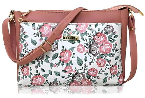 TYPIFY Stylish Women's Sling Bag With Vibrant Floral Print - Trendy Crossbody Purse For Everyday Elegance And Functionality, Pink