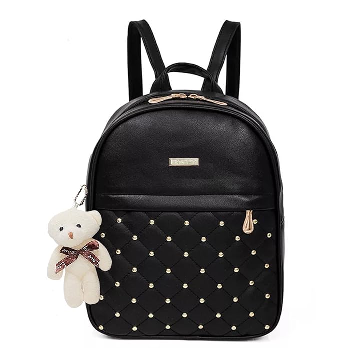 TYPIFY® PU Leather Teddy Keychain Preppy Style Women Backpack Girls College Bag