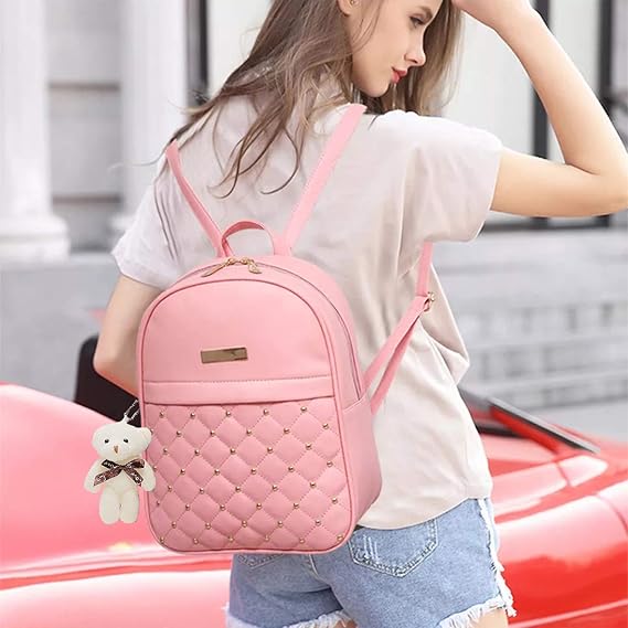 TYPIFY® PU Leather Teddy Keychain Preppy Style Women Backpack Girls College Bag