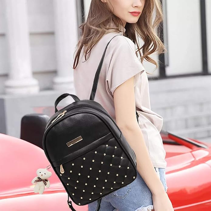 TYPIFY® PU Leather Teddy Keychain Preppy Style Women Backpack Girls College Bag