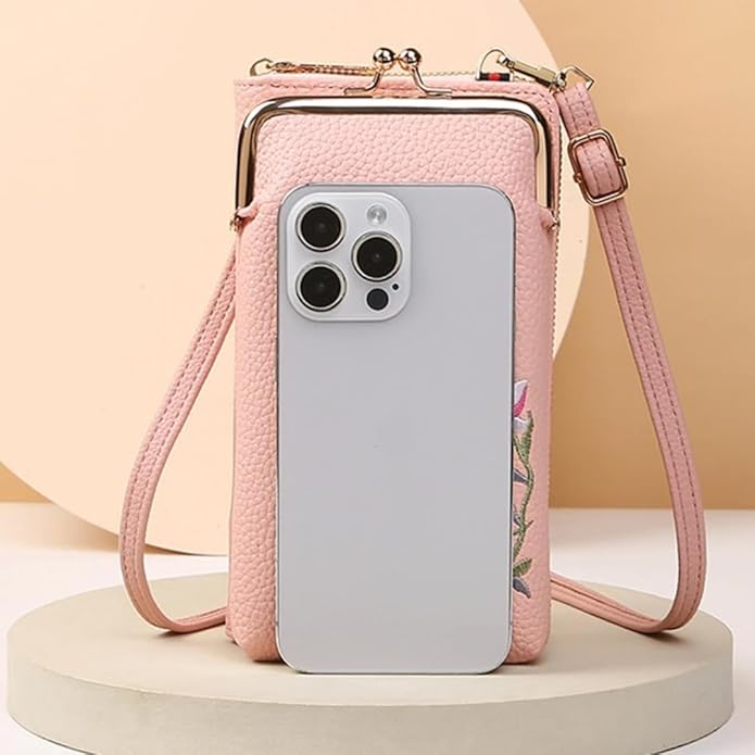 TYPIFY Women’s Sling Bag – Stylish PU Leather Crossbody Bag with Floral Embroidery | Adjustable Strap | Mobile Pouch for Casual, Travel, Shopping & Party Use | Gift for Her (Pink)