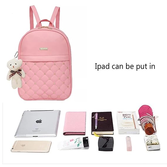 TYPIFY® PU Leather Teddy Keychain Preppy Style Women Backpack Girls College Bag