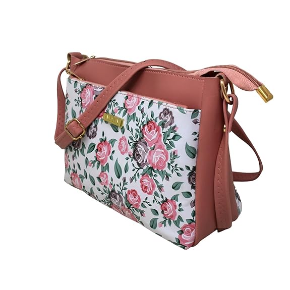 TYPIFY Stylish Women's Sling Bag With Vibrant Floral Print - Trendy Crossbody Purse For Everyday Elegance And Functionality, Pink
