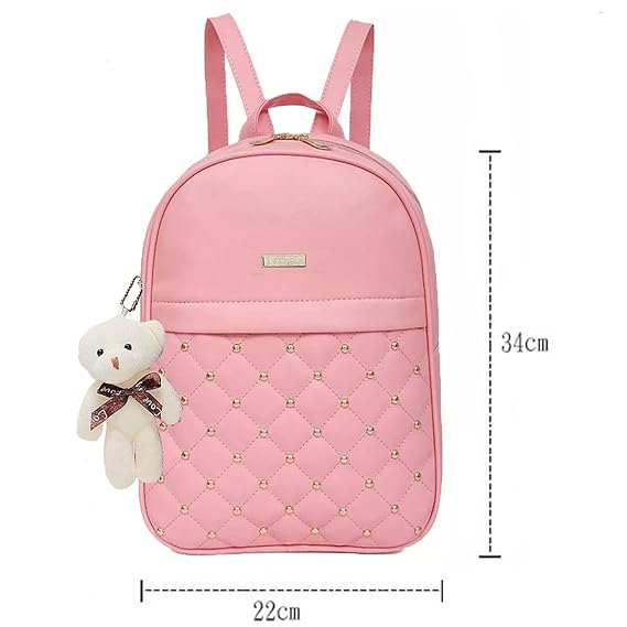 TYPIFY® PU Leather Teddy Keychain Preppy Style Women Backpack Girls College Bag