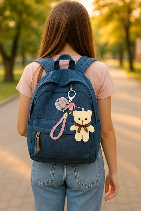 Cute Teddy Bear Keychain for Girls | Soft Plush Toy with Pink Bell & Braided Loop | Bag & Car Hanging Charm | Stylish Keyring for Gifting – Birthday, Friendship Day