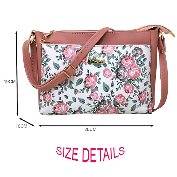 TYPIFY Stylish Women's Sling Bag With Vibrant Floral Print - Trendy Crossbody Purse For Everyday Elegance And Functionality, Pink
