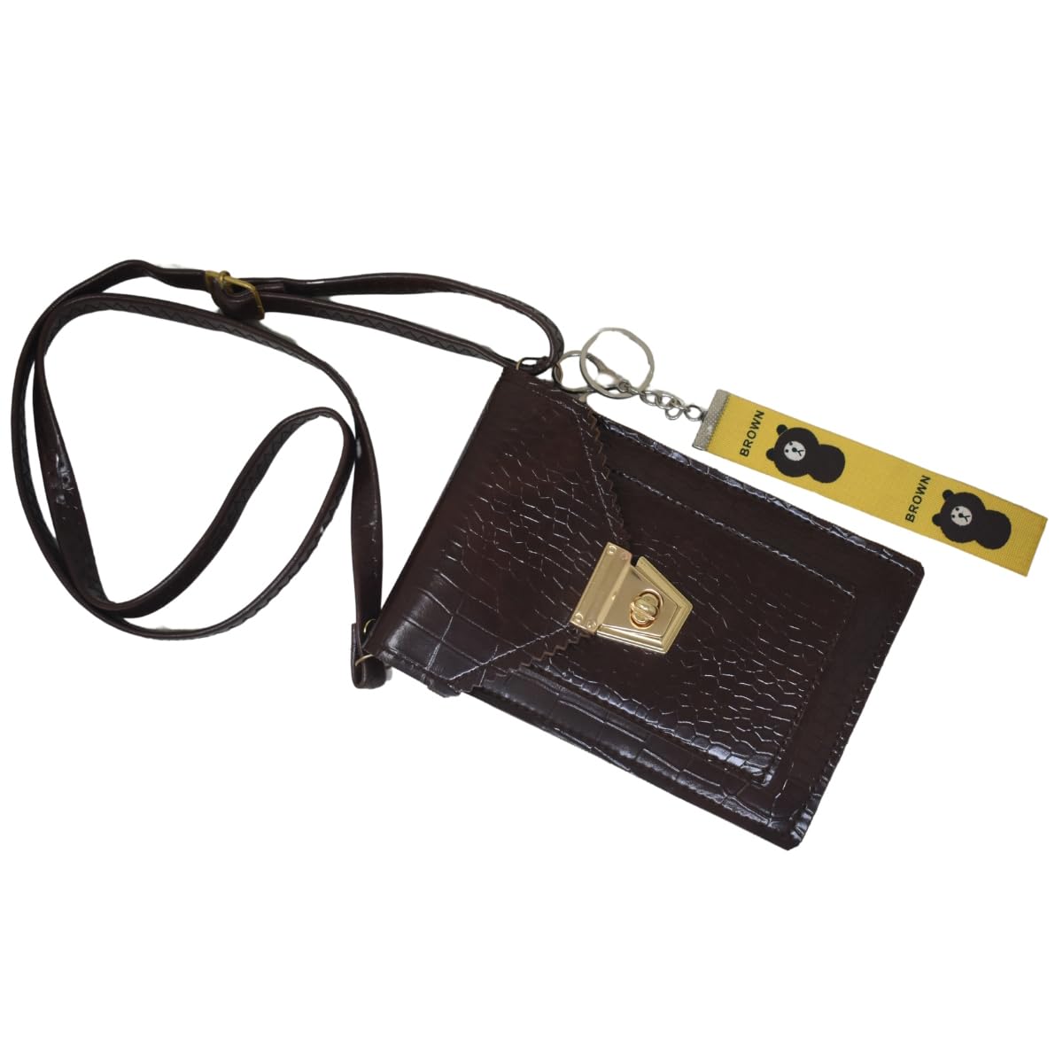 Crocodile Pattern PU Mobile Phone pouch, Cross-body Sling Messenger Bag, Girls Shoulder Travel Shopping Bags, with Bear Charm Keychain, Gift for Her