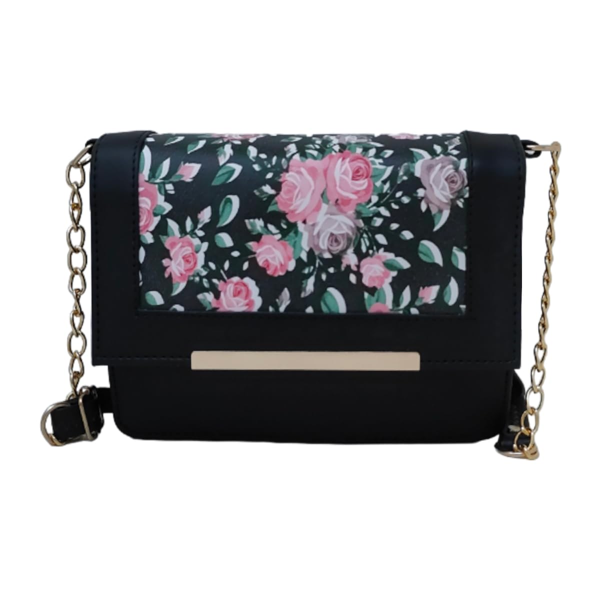 TYPIFY Chic Women's Floral Print Sling Messenger Bag-Stylish Girl's Crossbody Purse For Everyday Elegance, Black