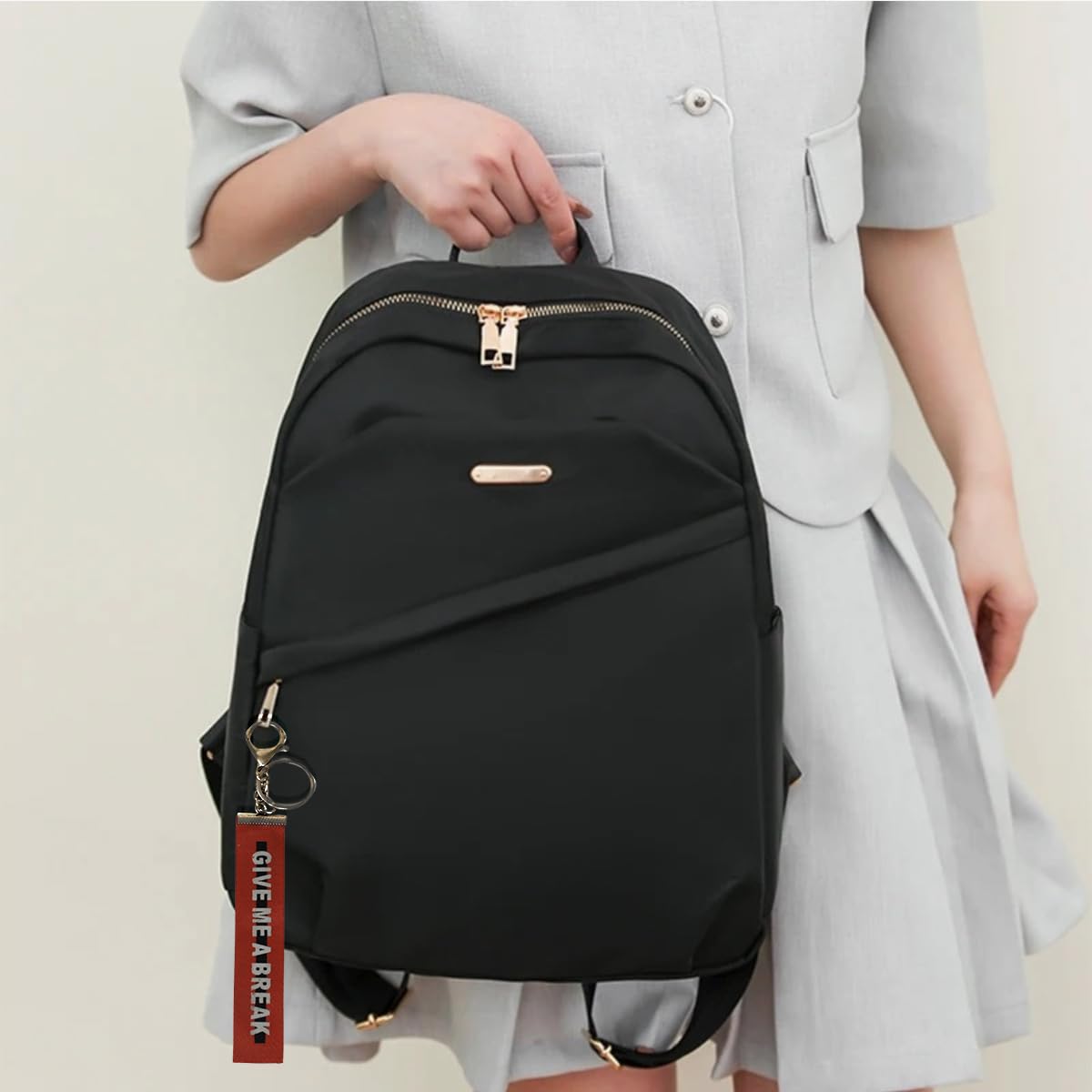 TYPIFY Backpack Bags for Women,School & College Bag, Black Travel Girls Quote Keychain Handbag, Stylish Latest