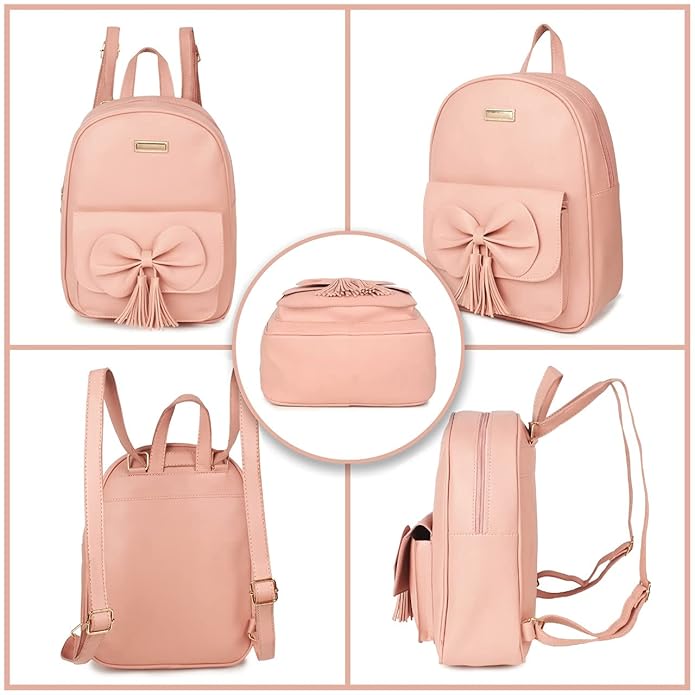 TYPIFY® PU Leather Teddy Keychain Preppy Style Women Backpack Girls College Bag