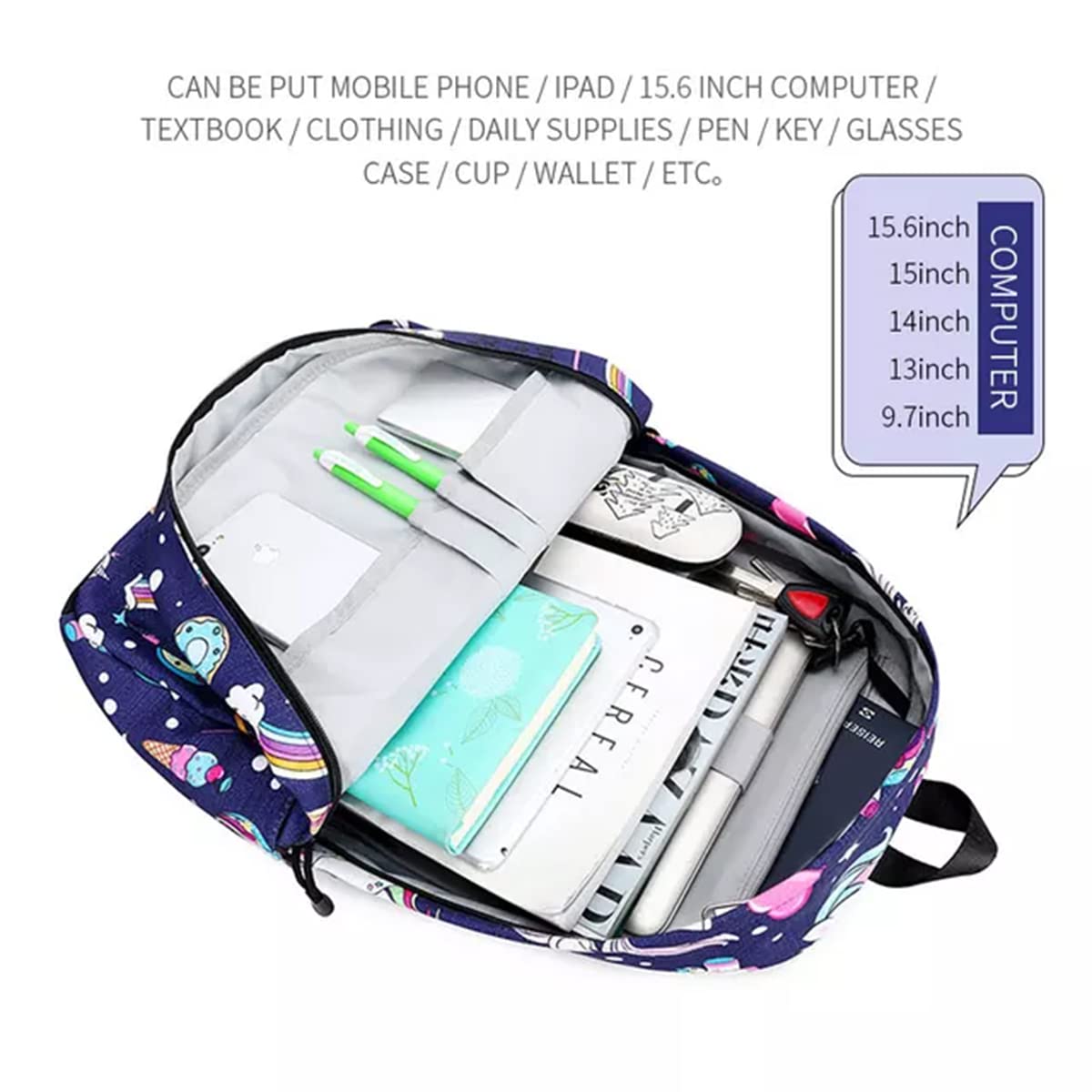 TYPIFY® Polyester Unicorn Printed Waterproof Preppy Style Girls Women Backpack