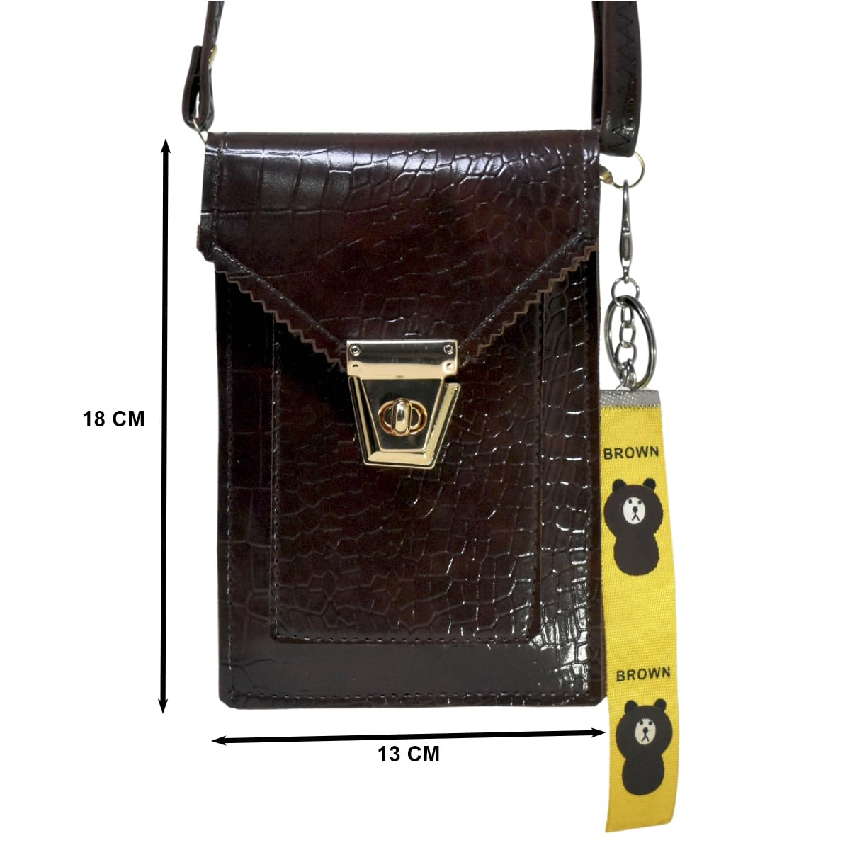 Crocodile Pattern PU Mobile Phone pouch, Cross-body Sling Messenger Bag, Girls Shoulder Travel Shopping Bags, with Bear Charm Keychain, Gift for Her