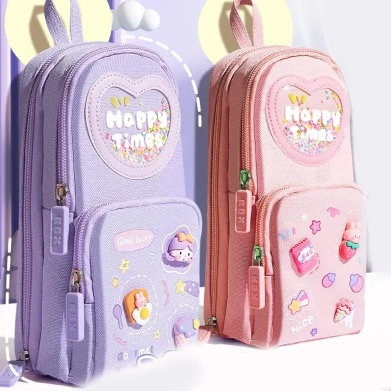 TYPIFY Cute Triple Layer Pencil Pouch for Girls | Large Capacity Unicorn Style Stationery Case | Zipper School Pouch for Kids & Teens | Multi-Compartment Organizer | Gift for Kids (Pink)