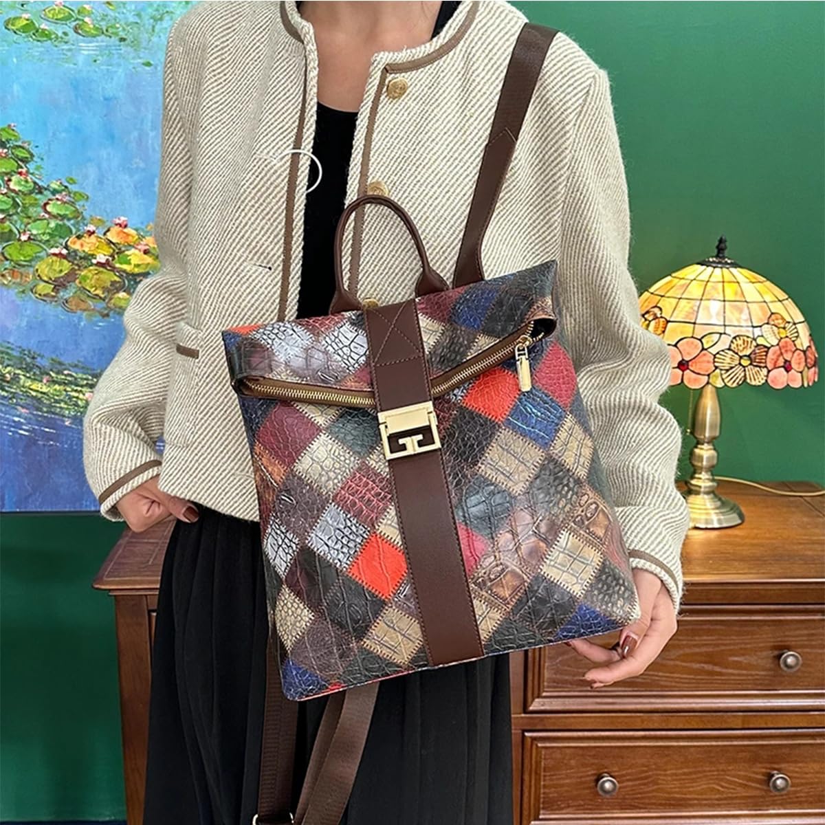 TYPIFY Women's Backpack Antitheft College Multicoloured Leather Patchwork Tote Girl's Office Bag, Stylish latest Luxury travel Bagpack