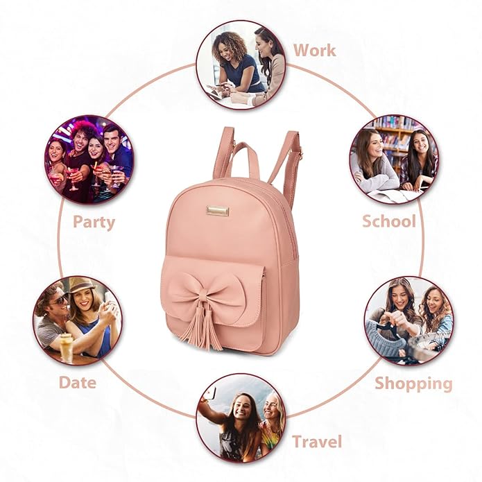TYPIFY® PU Leather Teddy Keychain Preppy Style Women Backpack Girls College Bag