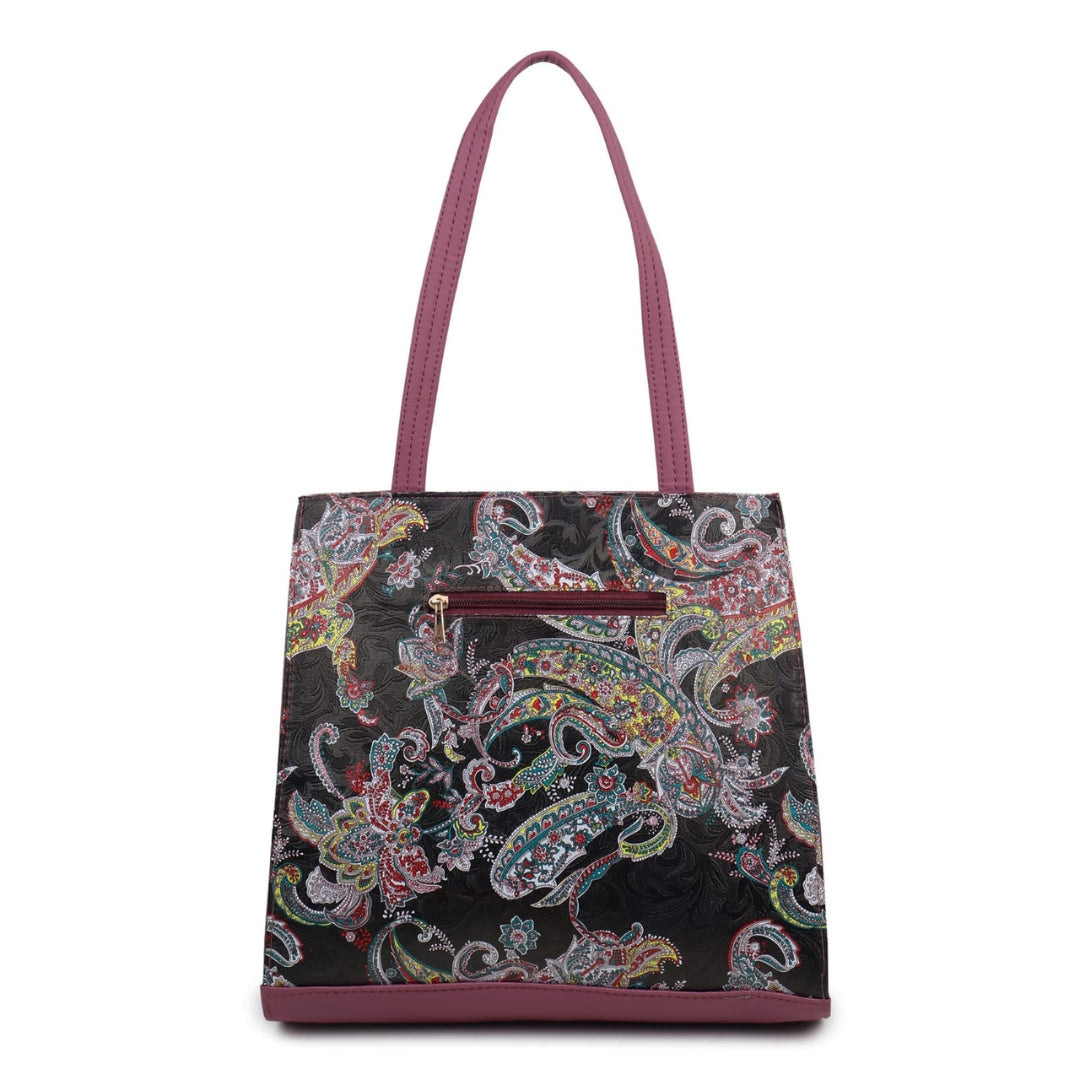 Women's Stylish Faux Leather & Paisley Fabric Shoulder Handbag with Tassel | Trendy Office, Casual, Travel Tote Bag for Ladies & Girls – Burgundy & Multicolor | Gift for her