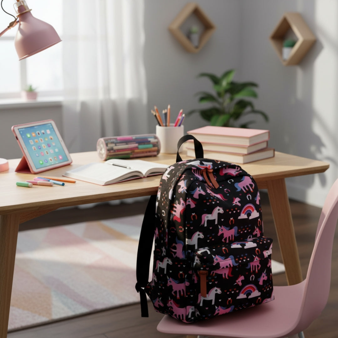 Stylish Unisex Backpack with Laptop Compartment – Black Unicorn | Spacious School, Travel, College & Office Bag for Students, Teens and Adults (Copy) (Copy)