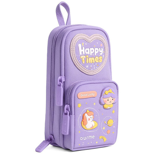 TYPIFY Cute Triple Layer Pencil Pouch for Girls | Large Capacity Unicorn Style Stationery Case | Zipper School Pouch for Kids & Teens | Multi-Compartment Organizer | Gift for Kids (Purple)