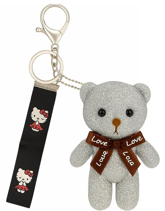 Cute Teddy Bear Keychain for Girls | Soft Plush Toy with Pink Bell & Braided Loop | Bag & Car Hanging Charm | Stylish Keyring for Gifting – Birthday, Friendship Day