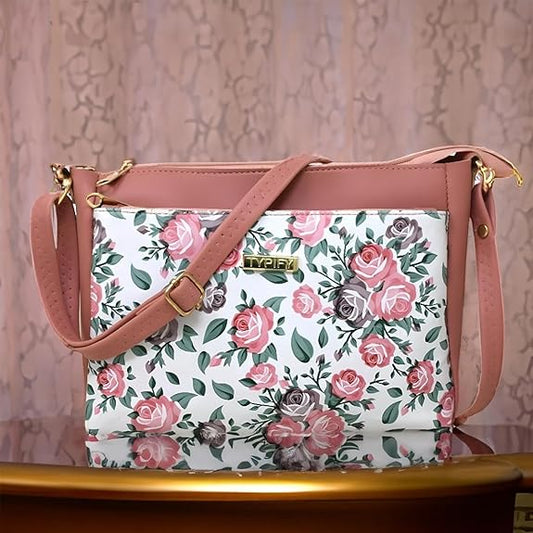 TYPIFY Stylish Women's Sling Bag With Vibrant Floral Print - Trendy Crossbody Purse For Everyday Elegance And Functionality, Pink
