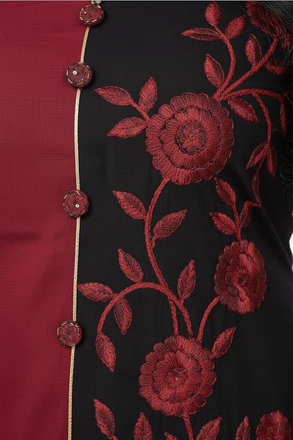 TYPIFY Women’s Semi-Stitched Maroon & Black Embroidered Salwar Suit with Dupatta | Bridal Suit & Marriage Dress Material for Women | Heavy Work Cotton Blend Festival Wear
