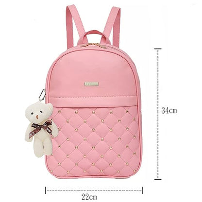 TYPIFY® PU Leather Teddy Keychain Preppy Style Women Backpack Girls College Bag