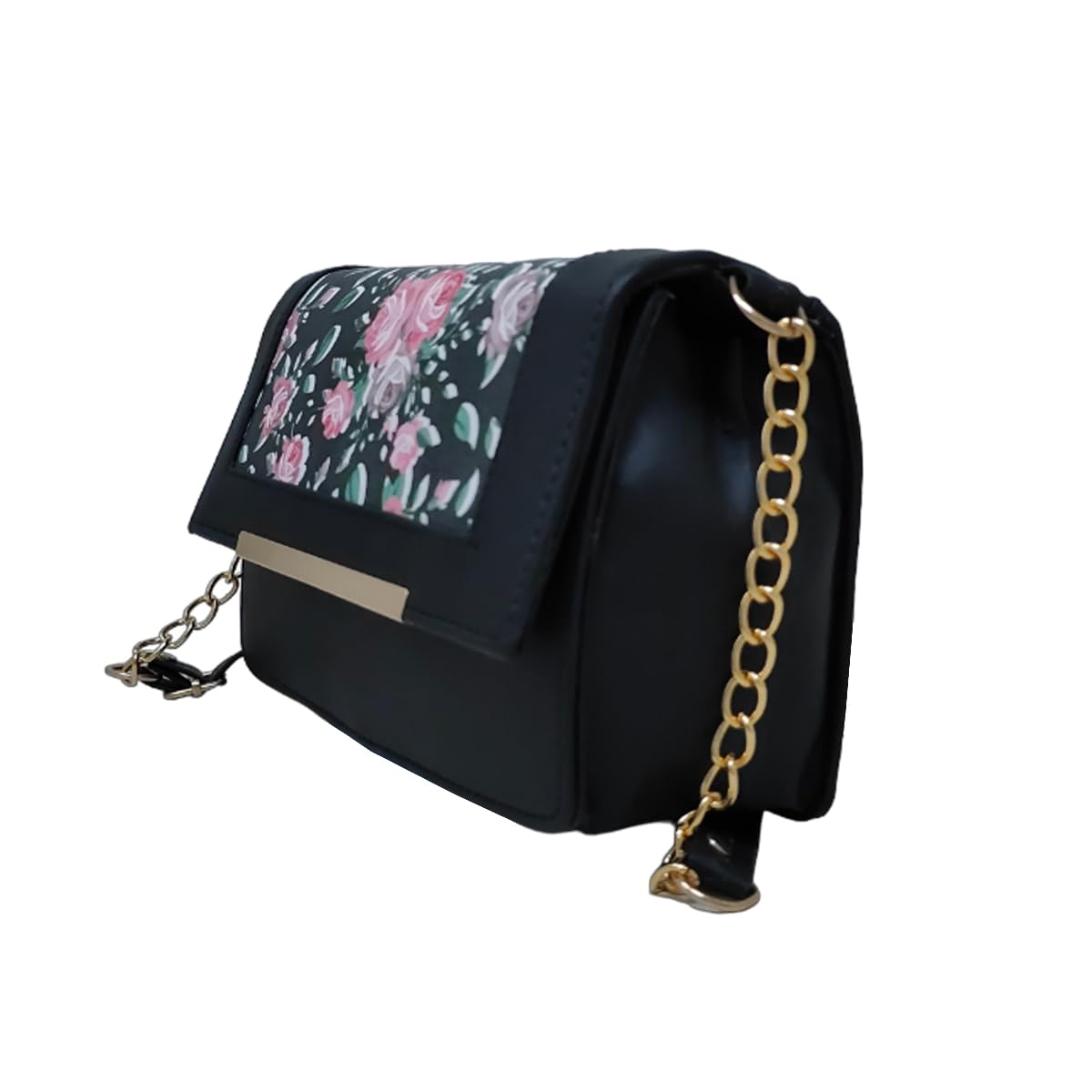 TYPIFY Chic Women's Floral Print Sling Messenger Bag-Stylish Girl's Crossbody Purse For Everyday Elegance, Black