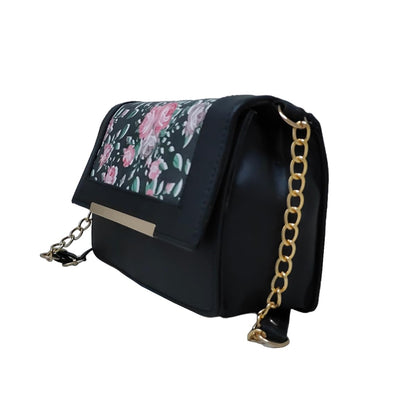 TYPIFY Chic Women's Floral Print Sling Messenger Bag-Stylish Girl's Crossbody Purse For Everyday Elegance, Black