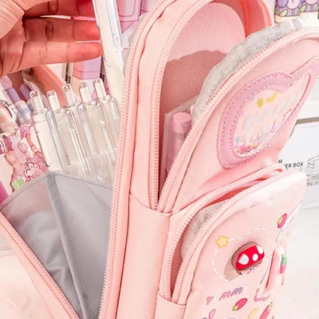 TYPIFY Cute Triple Layer Pencil Pouch for Girls | Large Capacity Unicorn Style Stationery Case | Zipper School Pouch for Kids & Teens | Multi-Compartment Organizer | Gift for Kids (Pink)