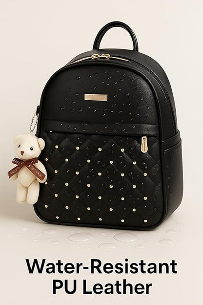 TYPIFY® PU Leather Teddy Keychain Preppy Style Women Backpack Girls College Bag
