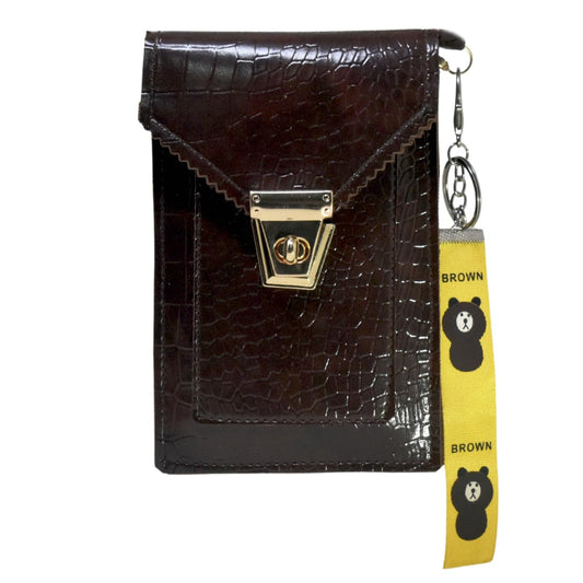 Crocodile Pattern PU Mobile Phone pouch, Cross-body Sling Messenger Bag, Girls Shoulder Travel Shopping Bags, with Bear Charm Keychain, Gift for Her