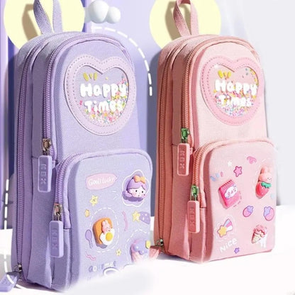 TYPIFY Cute Triple Layer Pencil Pouch for Girls | Large Capacity Unicorn Style Stationery Case | Zipper School Pouch for Kids & Teens | Multi-Compartment Organizer | Gift for Kids (Pink)