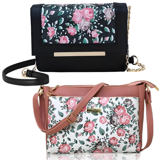TYPIFY Latest Chic Floral Printed Sling Bag Combo: 2 Stylish Handbags For Women And Girls-Trendy Carry Bags-Set Of 2, Multicolor