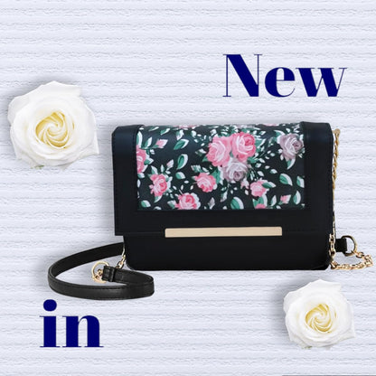 TYPIFY Chic Women's Floral Print Sling Messenger Bag-Stylish Girl's Crossbody Purse For Everyday Elegance, Black