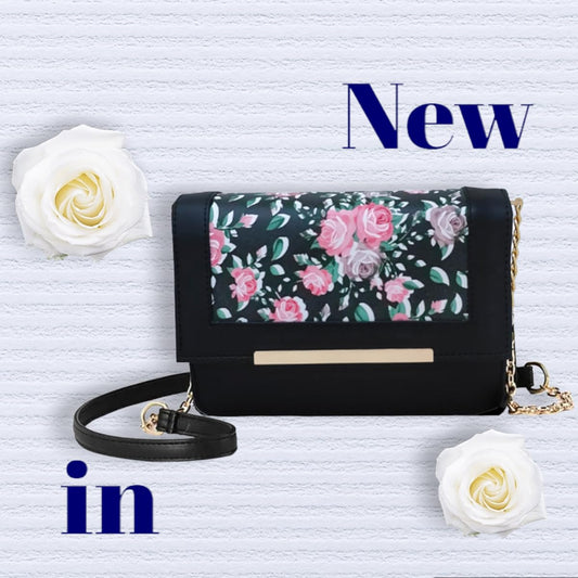 TYPIFY Chic Women's Floral Print Sling Messenger Bag-Stylish Girl's Crossbody Purse For Everyday Elegance, Black