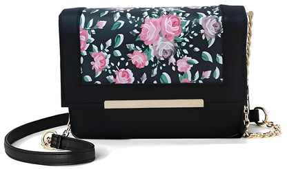 TYPIFY Chic Women's Floral Print Sling Messenger Bag-Stylish Girl's Crossbody Purse For Everyday Elegance, Black