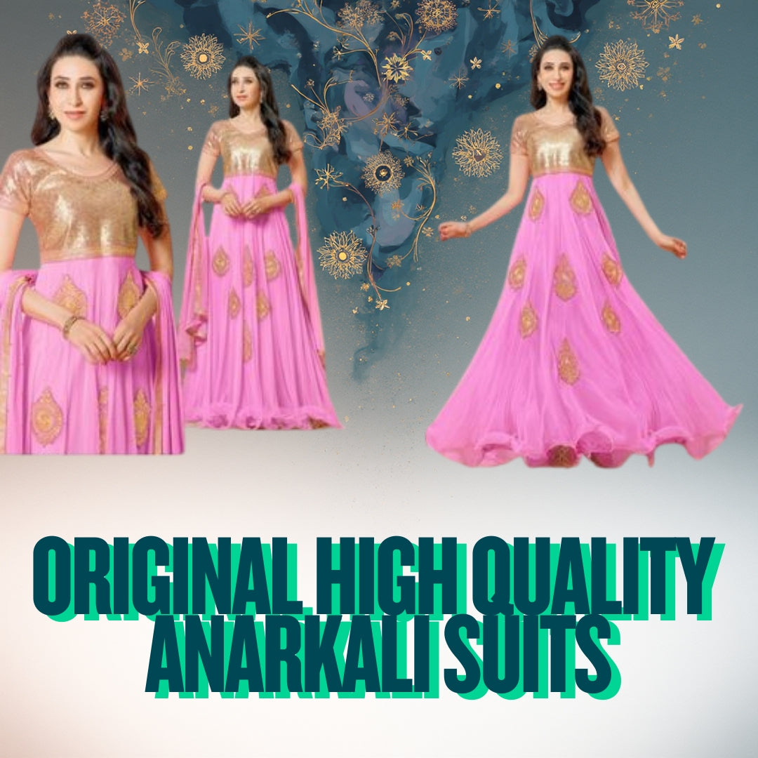 Typify Pink & Gold Semi-Stitched Georgette Anarkali Suit with Dupatta – Designer Party & Wedding Wear