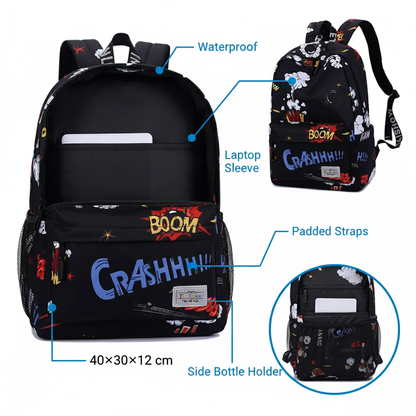 Stylish Unisex Backpack with Laptop Compartment – Comic Print Design | Spacious School, Travel, College & Office Bag for Students, Teens and Adults (Copy)