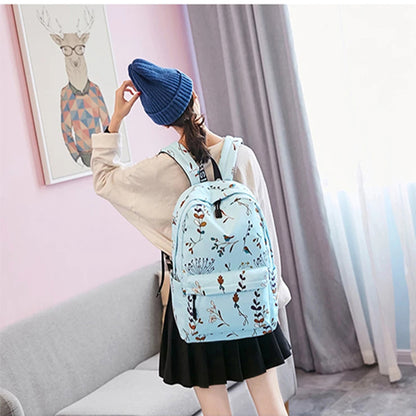 Stylish Unisex Backpack with Laptop Compartment – Sky Blue Floral Design | Spacious School, Travel, College & Office Bag for Students, Teens and Adults