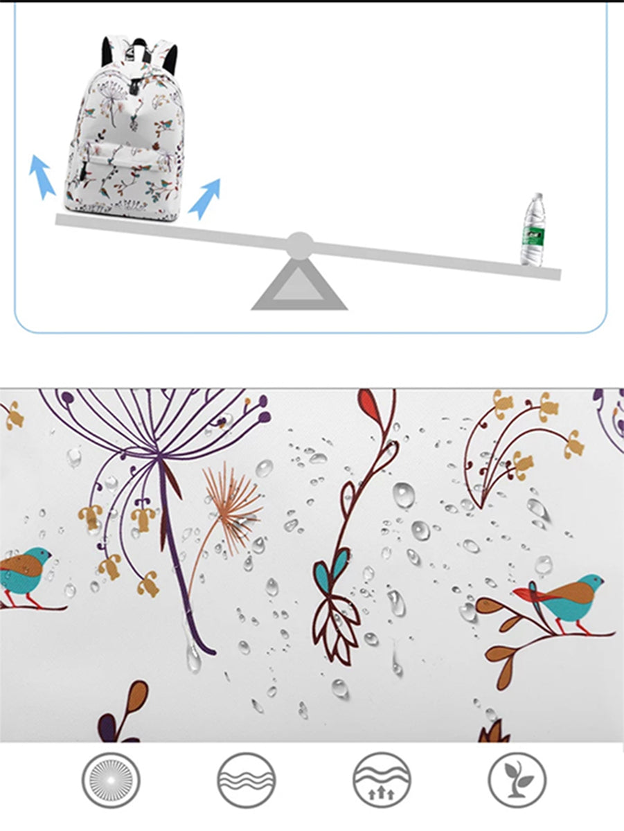 Stylish Unisex Backpack with Laptop Compartment – Sky Blue Floral Design | Spacious School, Travel, College & Office Bag for Students, Teens and Adults