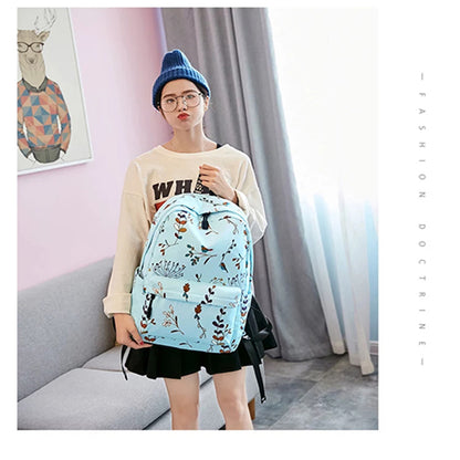 Stylish Unisex Backpack with Laptop Compartment – Sky Blue Floral Design | Spacious School, Travel, College & Office Bag for Students, Teens and Adults