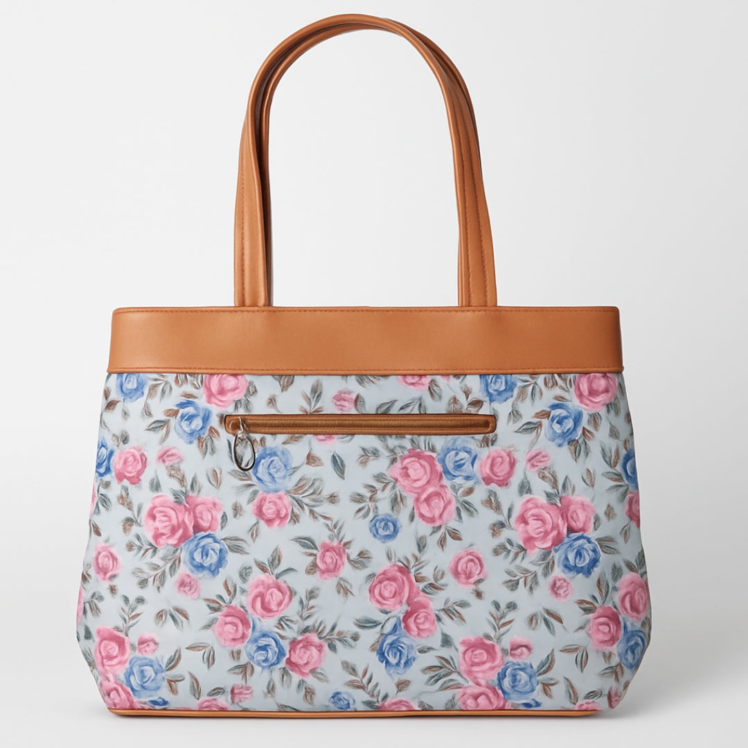 Typify Floral Faux Leather Tote Handbag with Metal Bow – Elegant Printed Shoulder Bag for Women - Gift for Her