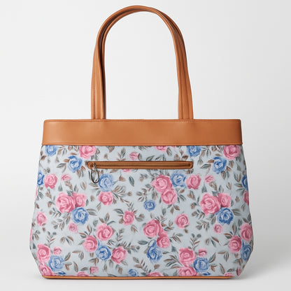 Typify Floral Faux Leather Tote Handbag with Metal Bow – Elegant Printed Shoulder Bag for Women - Gift for Her