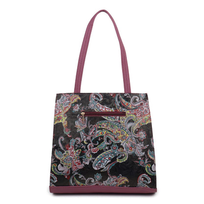 Women's Stylish Faux Leather & Paisley Fabric Shoulder Handbag with Tassel | Trendy Office, Casual, Travel Tote Bag for Ladies & Girls – Burgundy & Multicolor | Gift for her