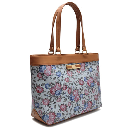 Typify Floral Faux Leather Tote Handbag with Metal Bow – Elegant Printed Shoulder Bag for Women - Gift for Her