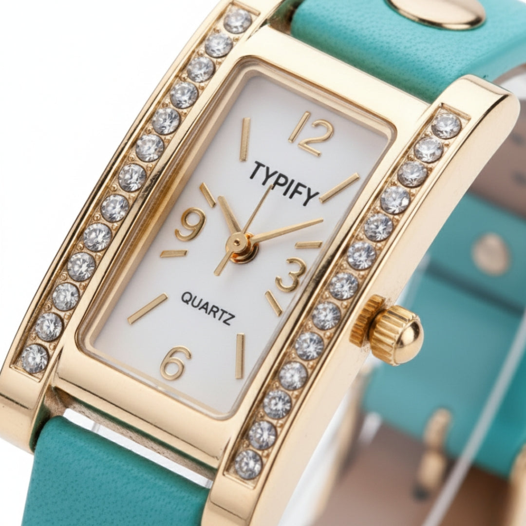 TYPIFY Turquoise Bracelet Watch for Women | Premium Imported Analog Quartz Wristwatch with Gold Dial & Tassel Charm | Stylish Leather Strap Fashion Watch | Perfect Gift for Her
