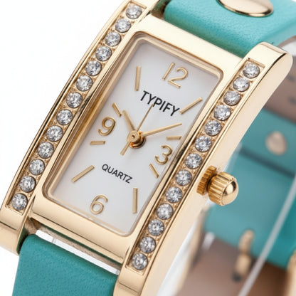 TYPIFY Turquoise Bracelet Watch for Women | Premium Imported Analog Quartz Wristwatch with Gold Dial & Tassel Charm | Stylish Leather Strap Fashion Watch | Perfect Gift for Her